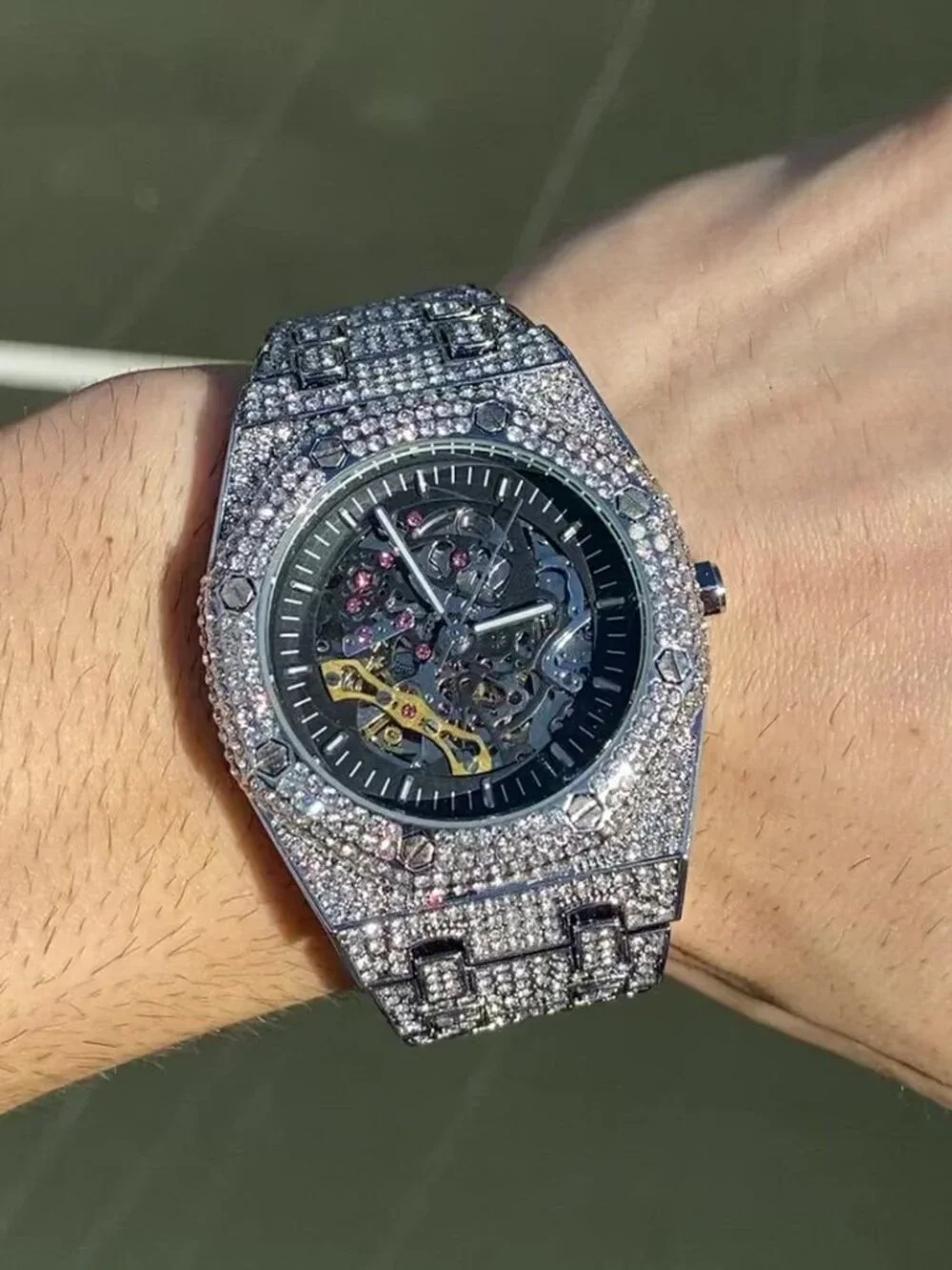 Self-Wind Mechanical Skeleton Iced Out Diamond Watch